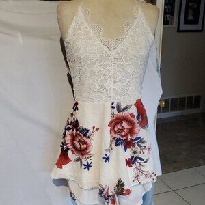 SHEIN White Floral Lace Jumpsuit